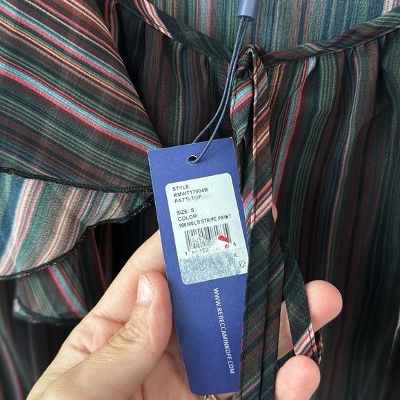 Rebecca Minkoff Patti Striped Multicolor Ruffle Bell Sleeve Tassel Blouse Small - Picture 5 of 5